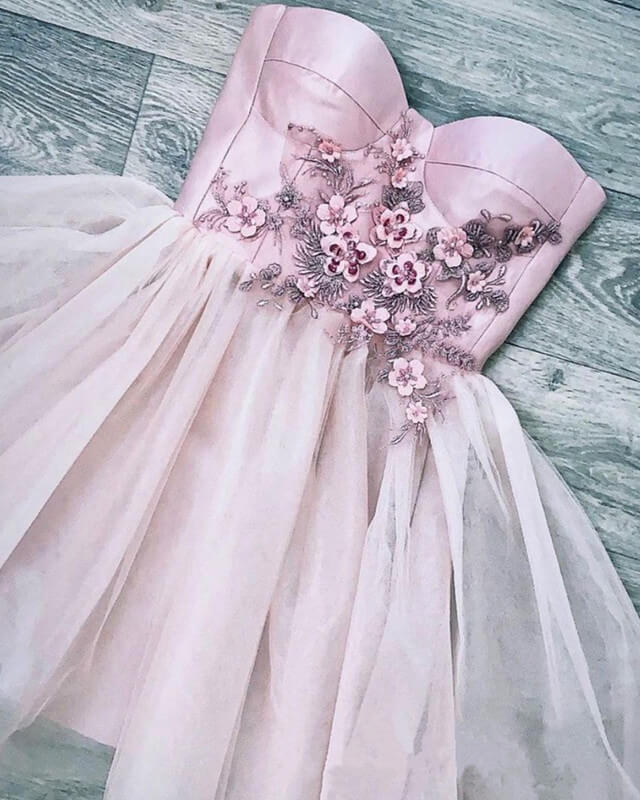 Pink Corset Mini Dress With 3D Flowers Pink Corset Mini Dress With 3D Flowers
