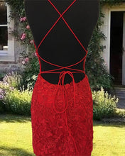 Load image into Gallery viewer, Red Lace Strappy Back Bodycon Homecoming Dresses
