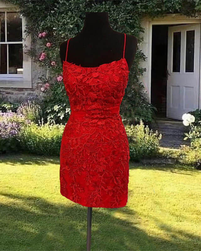 Red Lace Strappy Back Bodycon Homecoming Dresses Red Lace Strappy Back Bodycon Homecoming Dresses