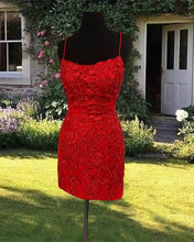 Load image into Gallery viewer, Red Lace Strappy Back Bodycon Homecoming Dresses
