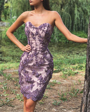 Load image into Gallery viewer, Light Purple Lace Embroidery Bodycon Dress
