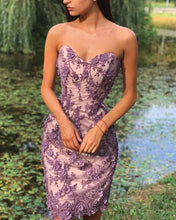 Load image into Gallery viewer, Light Purple Lace Embroidery Bodycon Dress