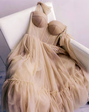 Load image into Gallery viewer, Spaghetti Straps Tulle Ruffles Midi Corset Dress