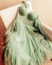 Load image into Gallery viewer, Spaghetti Straps Tulle Ruffles Midi Corset Dress