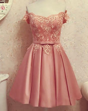 Load image into Gallery viewer, Lace Off Shoulder Satin Homecoming Dresses Bow Sashes-alinanova