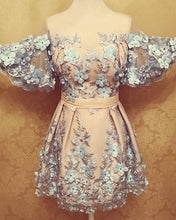 Load image into Gallery viewer, Puffy Sleeves Homecoming Dresses With 3D Flowers