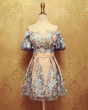 Load image into Gallery viewer, Puffy Sleeves Homecoming Dresses With 3D Flowers-alinanova
