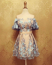 Load image into Gallery viewer, Puffy Sleeves Homecoming Dresses With 3D Flowers-alinanova