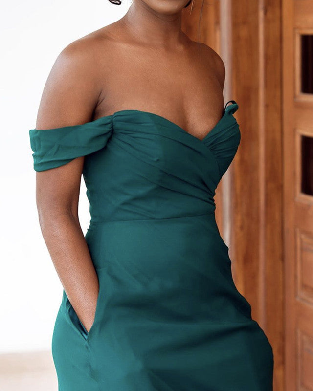 hunter green chiffon bridesmaid dresses Zapaka Women Dark Green Bridesmaid Dress with Lace Up Back A Line Chiffon Long Wedding Party Dress, Fuchsia / US16 main image 1