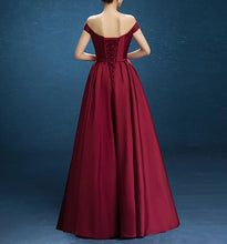 Load image into Gallery viewer, V Neck Off The Shoulder Floor Length Satin Bridesmaid Dresses