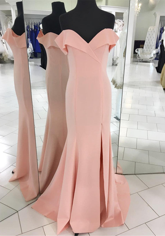 Pretty Blush Pink Mermaid V-neck Off Shoulder Prom Dresses Long Pretty Blush Pink Mermaid V-neck Off Shoulder Prom Dresses Long