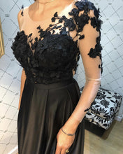 Load image into Gallery viewer, Lace Long Sleeves Satin Prom Evening Dresses One Shoulder