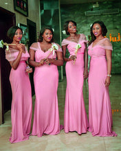 Load image into Gallery viewer, Long Jersey Empire Waistline Mermaid Bridesmaid Dresses With Cap Sleeves
