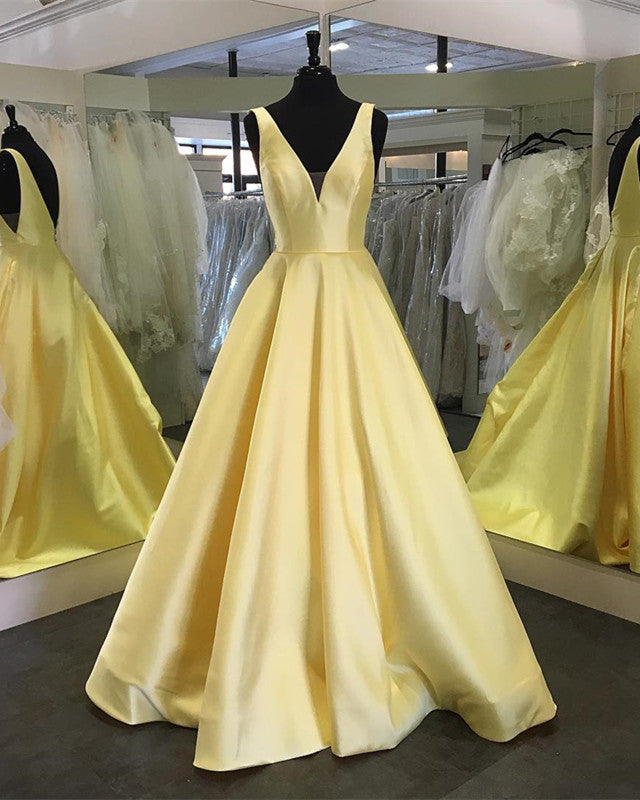 backless yellow prom dress Mermaid V Neck Long Yellow Prom Dress with Open Back – FancyVestido main image 1