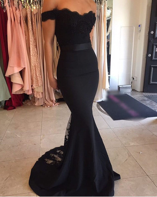 Off Shoulder Long Sweep Train Mermaid Bridesmaid Dresses Lace Appliques