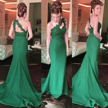 Load image into Gallery viewer, Lace Appliques One Shoulder Mermaid Bridesmaid Dresses