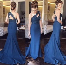 Load image into Gallery viewer, Lace Appliques One Shoulder Mermaid Bridesmaid Dresses