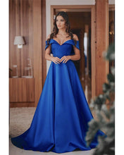 Load image into Gallery viewer, Long Satin Off Shoulder Prom Evening Dresses Beaded Sashes