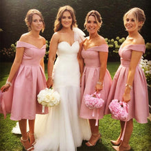 Load image into Gallery viewer, Short V Neck Off The Shoulder Bridesmaid Dresses Knee-length Cocktail Dresses