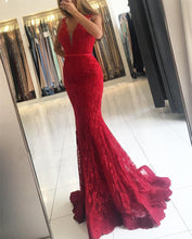Load image into Gallery viewer, Burgundy-Mermaid-Prom-Dresses