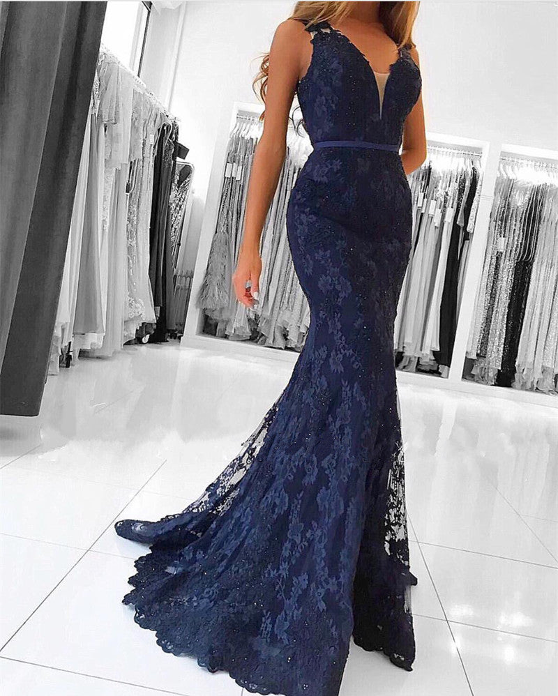 Navy Blue Mermaid Wedding Dress Off The Shoulder Mermaid Prom