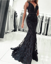 Load image into Gallery viewer, Black-Lace-Prom-Dresses
