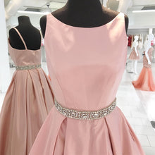 Load image into Gallery viewer, Sexy Spaghetti Straps Long Pink Satin Prom Dresses Beaded Sashes-alinanova