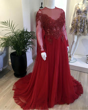 Load image into Gallery viewer, Sheer Long Sleeves Tulle Evening Dresses Leg Split Prom Gowns