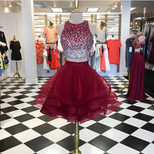 Load image into Gallery viewer, Ombre Sequins Beaded Ruffle Homecoming Dresses Two Piece-alinanova