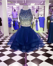Load image into Gallery viewer, Ombre Sequins Beaded Ruffle Homecoming Dresses Two Piece