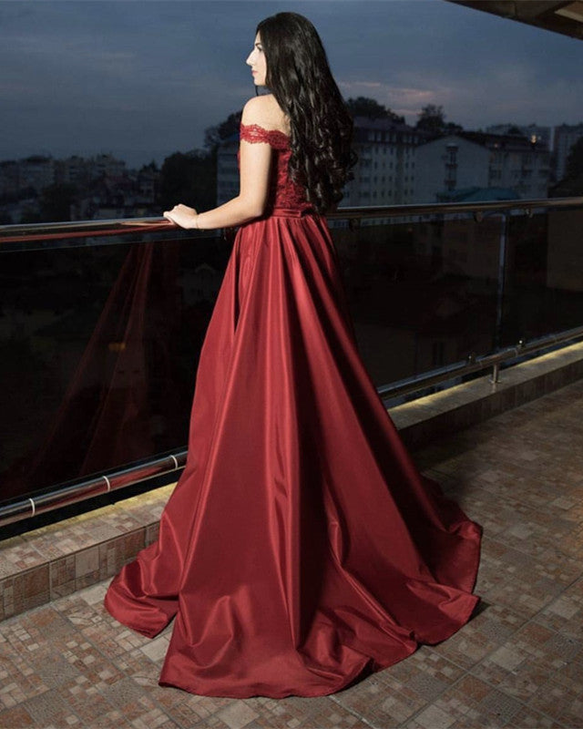 Sequins Lace Off Shoulder Long Satin Formal Prom Dresses Sequins Lace Off Shoulder Long Satin Formal Prom Dresses