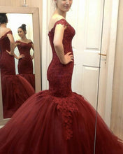 Load image into Gallery viewer, Mermaid V-neck Prom Dresses Lace Off Shoulder