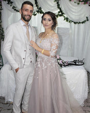 Load image into Gallery viewer, Modest Lace Appliques Tulle Evening Prom Dresses With Sleeves