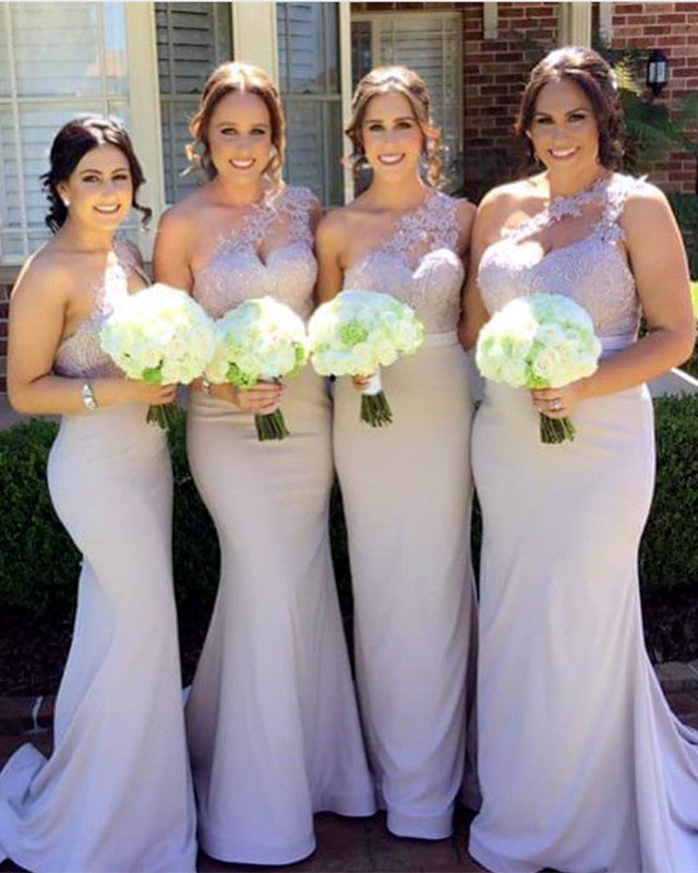 fitted lace wedding dress One Shoulder Mermaid Bridesmaid Dress – Sunny Boutique Miami main image 1