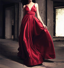 Load image into Gallery viewer, Sexy Long Satin V-neck Prom Dresses