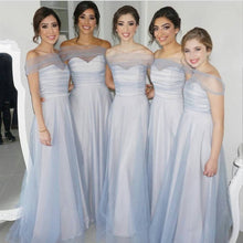 Load image into Gallery viewer, Sexy Off The Shoulder Long Silver Tulle Bridesmaid Dresses