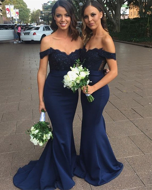 Mermaid Off-The-Shoulder Long Court Train Bridesmaid Dresses Lace Appliques Mermaid Off-The-Shoulder Long Court Train Bridesmaid Dresses Lace Appliques