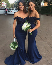 Load image into Gallery viewer, Long-Navy-Blue-Bridesmaid-Dresses-Mermaid-