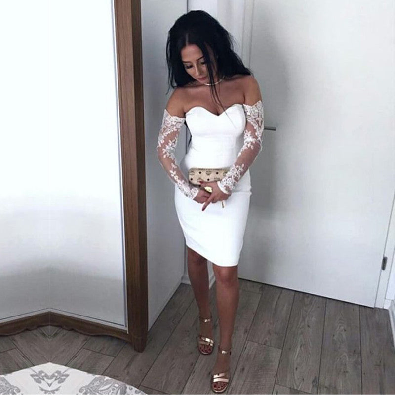Sexy Off The Shoulder Sheath Lace Long Sleeves Homecoming Dress alinanova Sexy Off The Shoulder Sheath Lace Long Sleeves Homecoming Dress alinanova