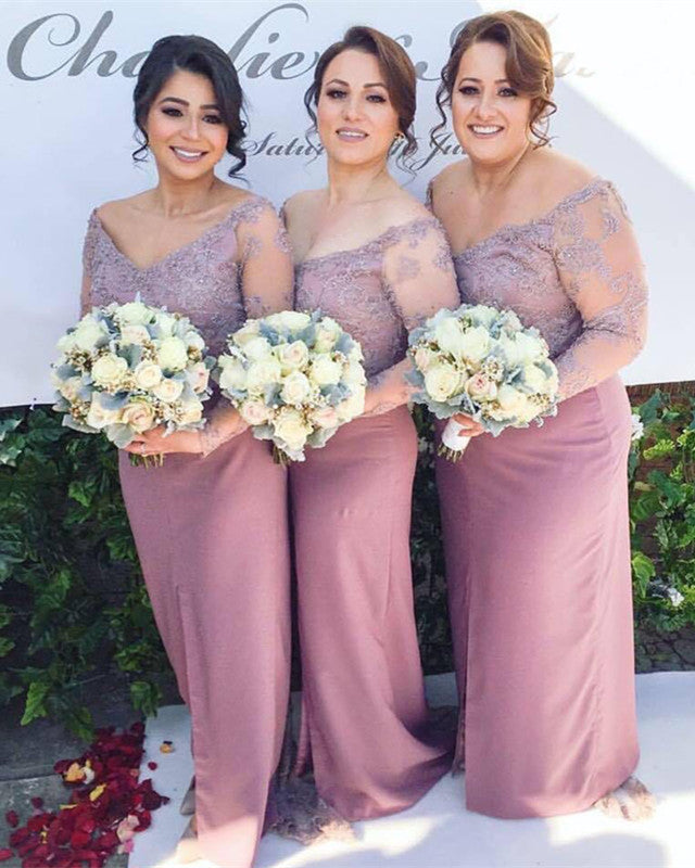 Sheer Long Sleeves V-neck Mermaid Bridesmaid Dresses Plus Size Sheer Long Sleeves V-neck Mermaid Bridesmaid Dresses Plus Size