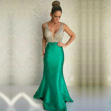 Load image into Gallery viewer, Gorgeous Beaded Long Satin V Neck Mermaid Evening Dresses 2017-alinanova