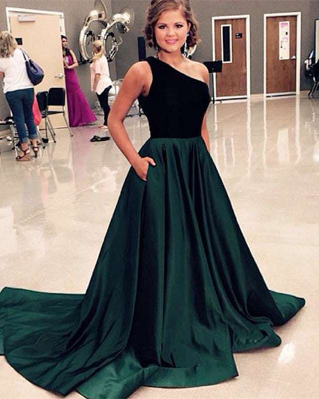 One Shoulder Long Satin Prom Dresses Velvet Top Evening Gowns One Shoulder Long Satin Prom Dresses Velvet Top Evening Gowns