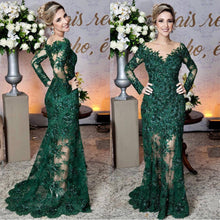 Load image into Gallery viewer, Long Sleeves Lace Mermaid Prom Dresses See Through Evening Gowns