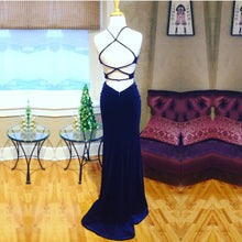 Load image into Gallery viewer, Sexy Cross Back Long Velvet Mermaid Evening Gowns-alinanova
