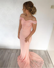 Load image into Gallery viewer, mermaid-evening-gowns-2019-Appliqued-Prom-Coral-Dresses