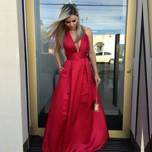 Load image into Gallery viewer, Long Satin Nude Tulle Neck Prom Dresses-alinanova