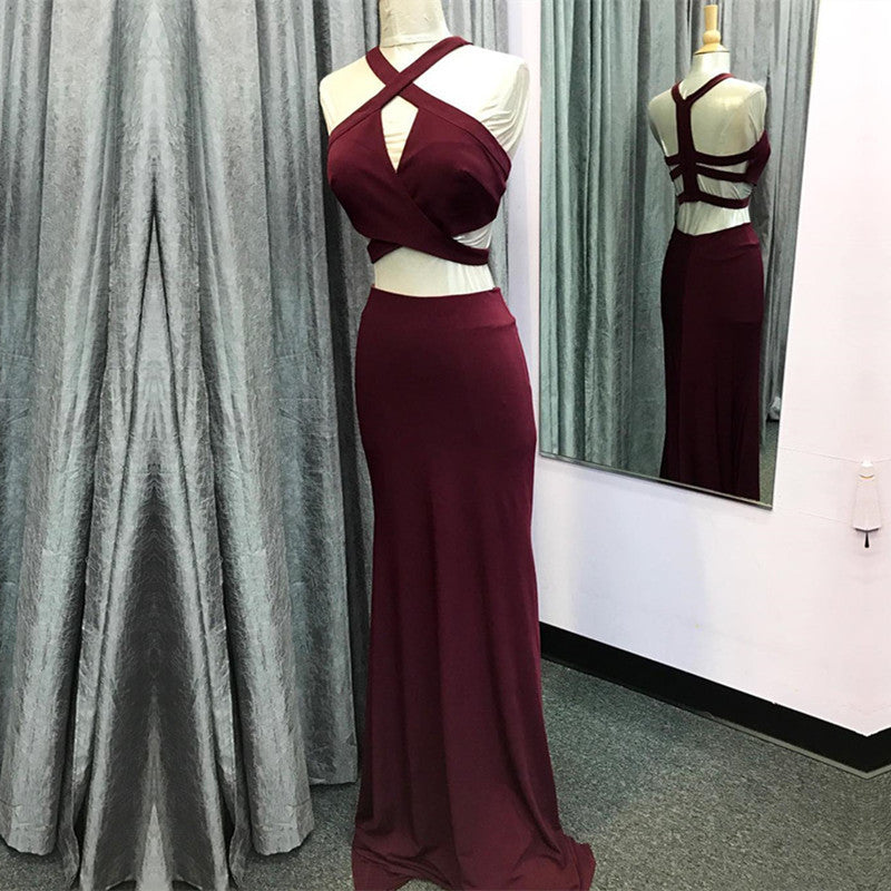 Long Jersey Two Piece Prom Dresses Mermaid