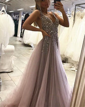 Load image into Gallery viewer, Tulle-Prom-Dresses-2019-Sparkle-Sequins-Beaded-Evening-Gowns