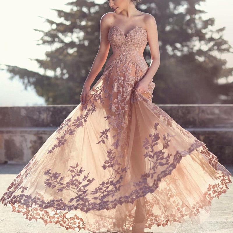 Champagne Lace Sweetheart Mermaid Evening Dresses alinanova Champagne Lace Sweetheart Mermaid Evening Dresses alinanova