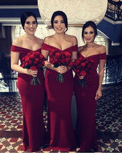 Load image into Gallery viewer, Burgundy-Bridesmaid-Dresses-Long-Cheap-Mermaid-Formal-Gowns